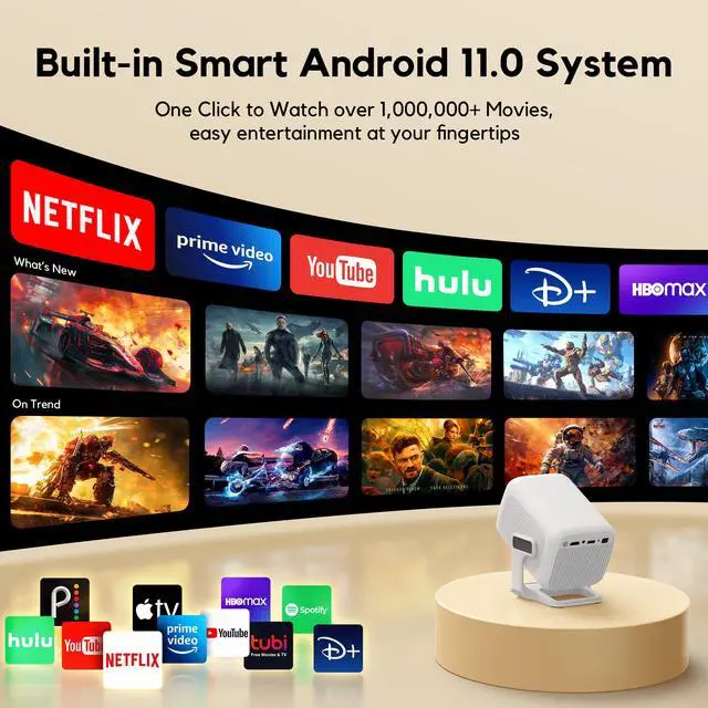 Alt view image 4 of 9 - AKIYO O4 Projector, 2026 Upgraded Mini Projector Full HD 1080P WiFi Bluetooth, Auto Focus Video Projector 120 Degree Rotation, Home Cinema Compatible with HDMI/USB/Smartphone