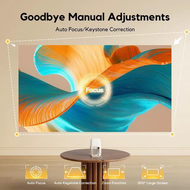 Alt view image 5 of 9 - AKIYO O4 Projector, 2026 Upgraded Mini Projector Full HD 1080P WiFi Bluetooth, Auto Focus Video Projector 120 Degree Rotation, Home Cinema Compatible with HDMI/USB/Smartphone