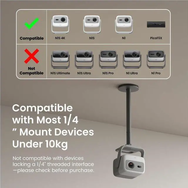 Alt view image 5 of 5 - JMGO Adjustable Projector Ceiling Mount - T-shaped 360 Rotation and long-lasting durability-integrated cable management-Compatible with N1S Ultimate & N1S infinity - Black 61010054