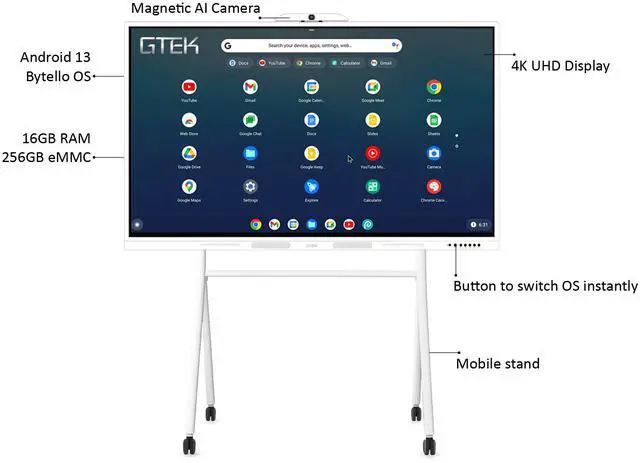 Alt view image 8 of 11 - GTek 75" Smart Board, 4K UHD Interactive Whiteboard, Touch Screen Digital Electronic Whiteboard with Android 13 (16+256GB) OS for Classroom, Office, Business and Home (75B1TWAR16256)