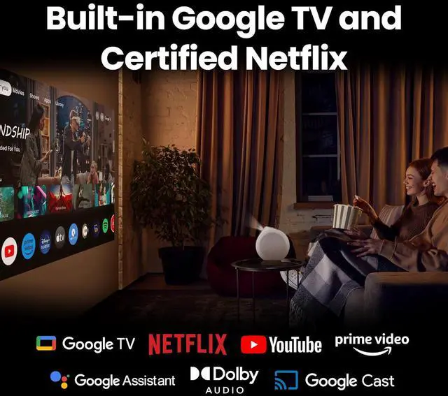 Alt view image 4 of 7 - BenQ GV32 1080p Ceiling Projector, 500 ANSI Lumens LED, Google TV with Licensed Netflix, HDR10 with 95% Rec.709, USB-C Power Bank Support, WiFi & Bluetooth, Deep Woofer Speaker