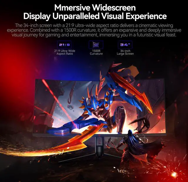 Alt view image 3 of 13 - ABS Gaming Monitor 34" Curved 240Hz VA WQHD (3440x1440) 1ms VESA DisplayHDR 400, FreeSync, DCI-P3 90%, Height Adjustment, Space-Saving Stand, GQ341NE