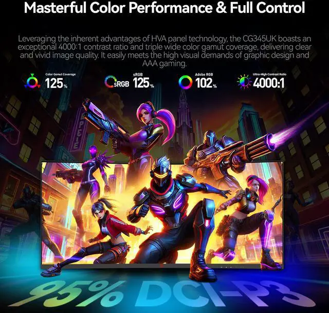 Alt view image 5 of 13 - ABS Gaming Monitor 34" Curved 240Hz VA WQHD (3440x1440) 1ms VESA DisplayHDR 400, FreeSync, DCI-P3 90%, Height Adjustment, Space-Saving Stand, GQ341NE