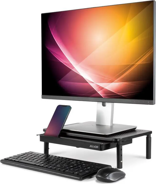 Alt view image 3 of 4 - Allsop Metal Art Tri-Level Adjustable Height Monitor Stand with Drawer - Black