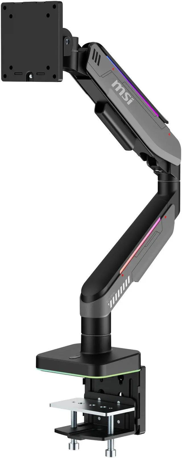 Alt view image 16 of 20 - MSI MPG MT201R - Premium RGB Single Monitor Stand Arm,  Supports 17-49" Screens and 44 lbs, VESA Compatible, Adjustable Heavy Duty Gas Spring Mount, Clamp & Grommet, Quick Release Plate - Gray