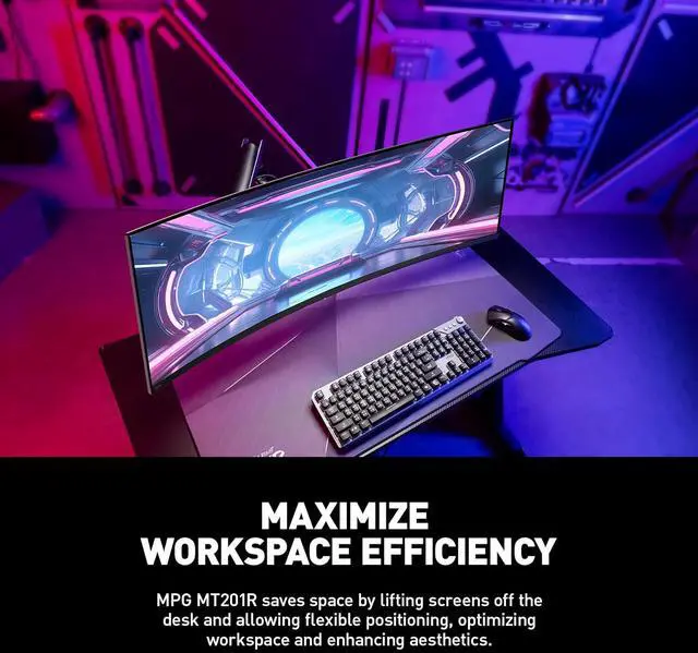 Alt view image 10 of 20 - MSI MPG MT201R - Premium RGB Single Monitor Stand Arm,  Supports 17-49" Screens and 44 lbs, VESA Compatible, Adjustable Heavy Duty Gas Spring Mount, Clamp & Grommet, Quick Release Plate - Gray