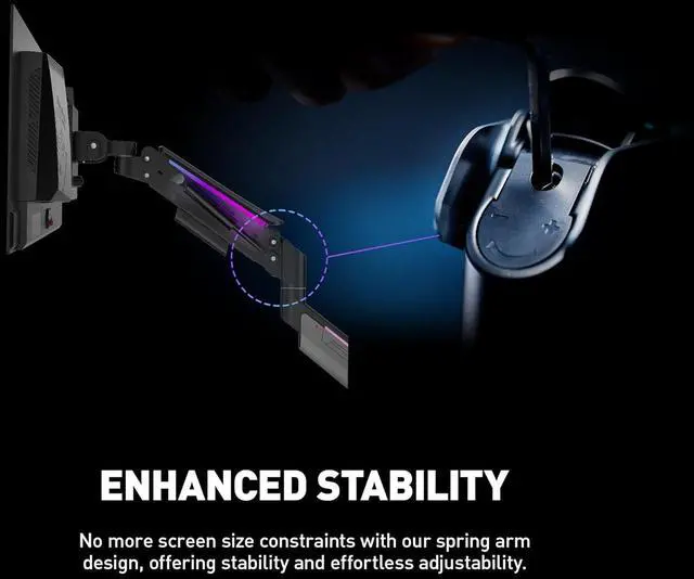 Alt view image 12 of 20 - MSI MPG MT201R - Premium RGB Single Monitor Stand Arm,  Supports 17-49" Screens and 44 lbs, VESA Compatible, Adjustable Heavy Duty Gas Spring Mount, Clamp & Grommet, Quick Release Plate - Gray