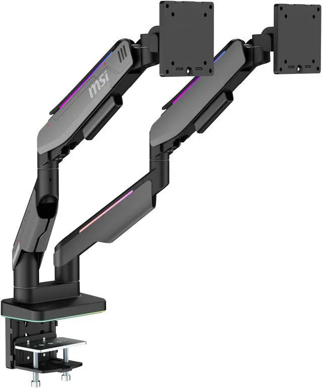 Alt view image 3 of 15 - MSI MPG MT201DR - Premium RGB Dual Monitor Stand Arms, 17-35" Support, VESA Compatible, Adjustable Heavy Duty Gas Spring Mount, 44 lbs per Screen Capacity, Clamp & Grommet, Quick Release Plate - Gray