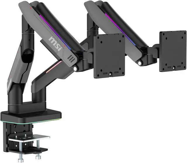 Alt view image 4 of 15 - MSI MPG MT201DR - Premium RGB Dual Monitor Stand Arms, 17-35" Support, VESA Compatible, Adjustable Heavy Duty Gas Spring Mount, 44 lbs per Screen Capacity, Clamp & Grommet, Quick Release Plate - Gray