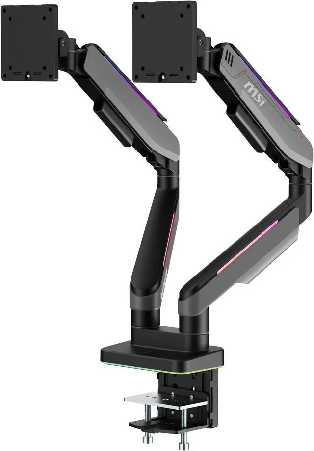 Alt view image 13 of 15 - MSI MPG MT201DR - Premium RGB Dual Monitor Stand Arms, 17-35" Support, VESA Compatible, Adjustable Heavy Duty Gas Spring Mount, 44 lbs per Screen Capacity, Clamp & Grommet, Quick Release Plate - Gray