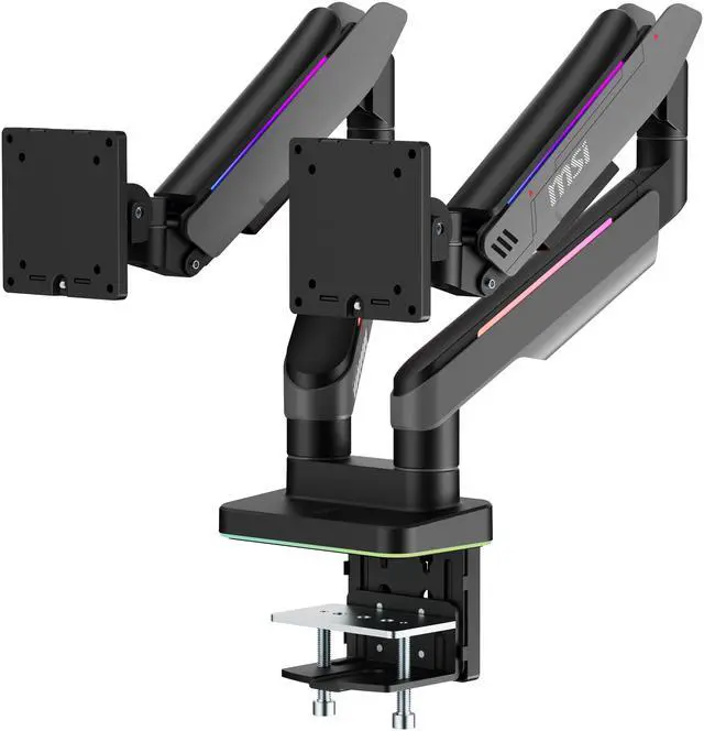Alt view image 14 of 15 - MSI MPG MT201DR - Premium RGB Dual Monitor Stand Arms, 17-35" Support, VESA Compatible, Adjustable Heavy Duty Gas Spring Mount, 44 lbs per Screen Capacity, Clamp & Grommet, Quick Release Plate - Gray