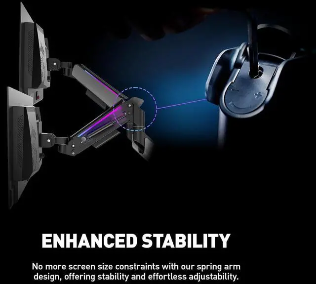 Alt view image 9 of 15 - MSI MPG MT201DR - Premium RGB Dual Monitor Stand Arms, 17-35" Support, VESA Compatible, Adjustable Heavy Duty Gas Spring Mount, 44 lbs per Screen Capacity, Clamp & Grommet, Quick Release Plate - Gray