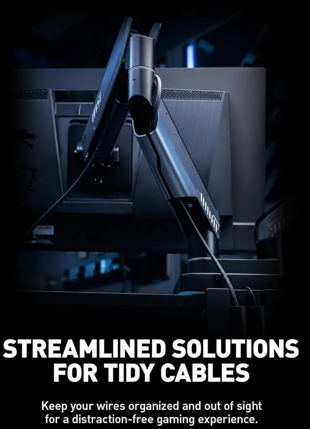 Alt view image 11 of 15 - MSI MPG MT201DR - Premium RGB Dual Monitor Stand Arms, 17-35" Support, VESA Compatible, Adjustable Heavy Duty Gas Spring Mount, 44 lbs per Screen Capacity, Clamp & Grommet, Quick Release Plate - Gray