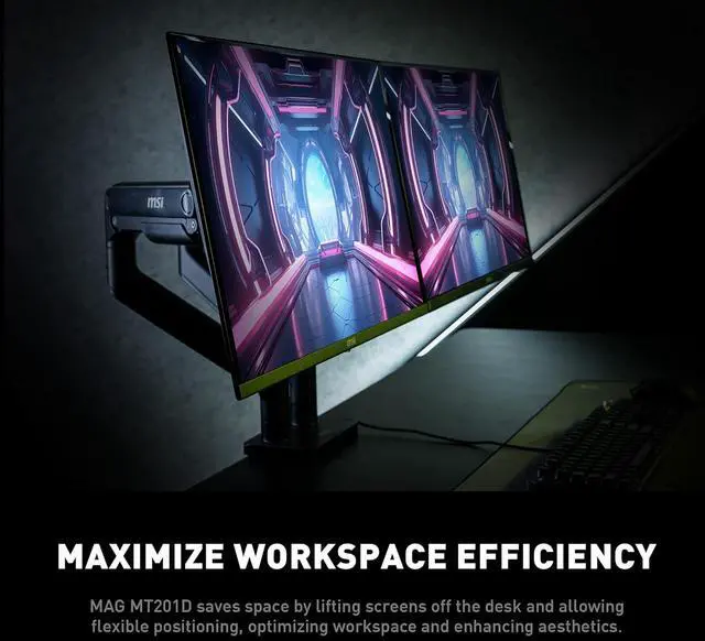 Alt view image 9 of 19 - MSI MAG MT201 - Premium Heavy Duty Single Monitor Stand Arm,  Supports 17-49" Screens and 44 lbs, VESA Compatible, Adjustable Spring Assisted Mount, Clamp & Grommet, Quick Release Plate - Black