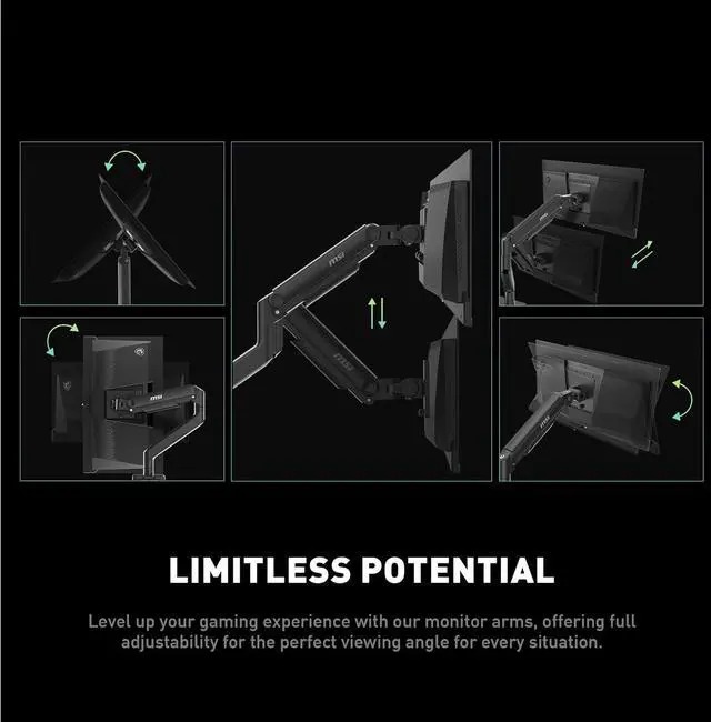 Alt view image 10 of 19 - MSI MAG MT201 - Premium Heavy Duty Single Monitor Stand Arm,  Supports 17-49" Screens and 44 lbs, VESA Compatible, Adjustable Spring Assisted Mount, Clamp & Grommet, Quick Release Plate - Black