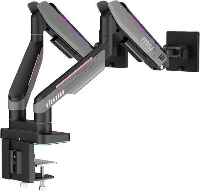 Alt view image 14 of 19 - MSI MPG MT201DR V2 - Premium RGB Dual Monitor Stand Arms, 17-35" Support, VESA Compatible, Adjustable Heavy Duty Gas Spring Mount, 44 lbs per Screen Capacity, Clamp & Grommet, Quick Release Plate-Gray