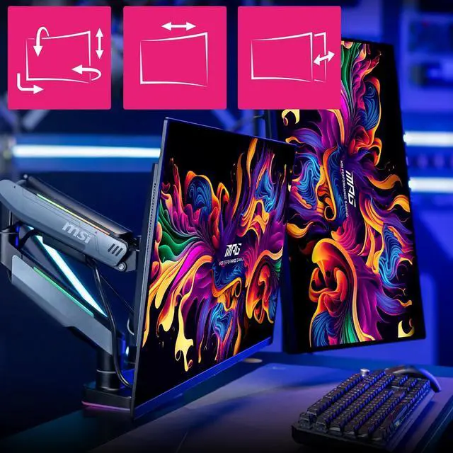 Alt view image 8 of 19 - MSI MPG MT201DR V2 - Premium RGB Dual Monitor Stand Arms, 17-35" Support, VESA Compatible, Adjustable Heavy Duty Gas Spring Mount, 44 lbs per Screen Capacity, Clamp & Grommet, Quick Release Plate-Gray