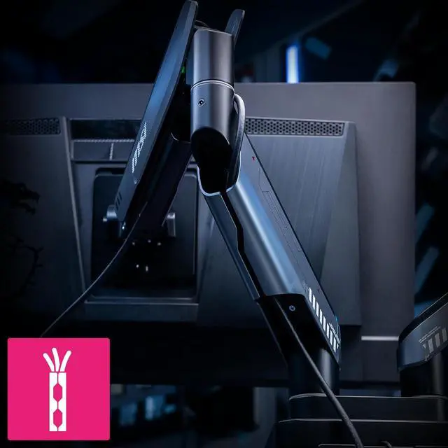 Alt view image 10 of 19 - MSI MPG MT201DR V2 - Premium RGB Dual Monitor Stand Arms, 17-35" Support, VESA Compatible, Adjustable Heavy Duty Gas Spring Mount, 44 lbs per Screen Capacity, Clamp & Grommet, Quick Release Plate-Gray