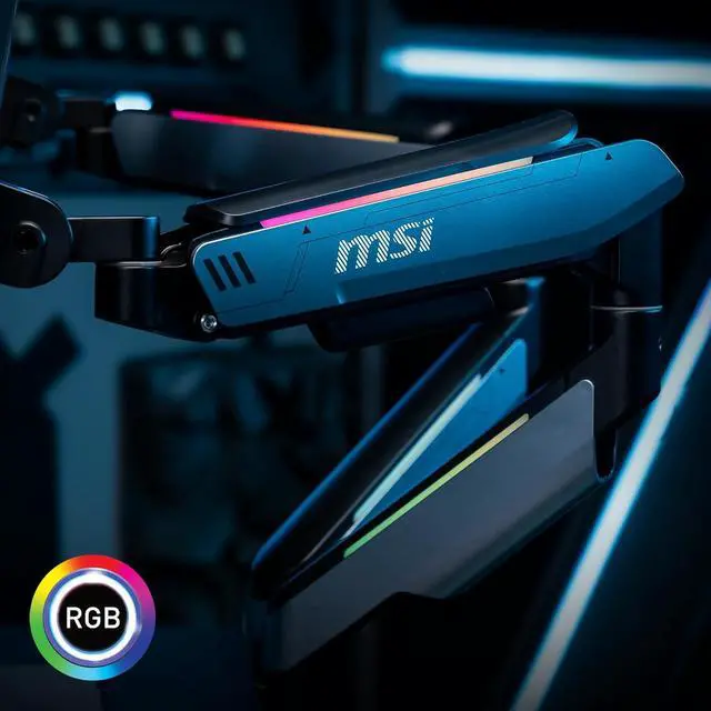Alt view image 12 of 19 - MSI MPG MT201DR V2 - Premium RGB Dual Monitor Stand Arms, 17-35" Support, VESA Compatible, Adjustable Heavy Duty Gas Spring Mount, 44 lbs per Screen Capacity, Clamp & Grommet, Quick Release Plate-Gray