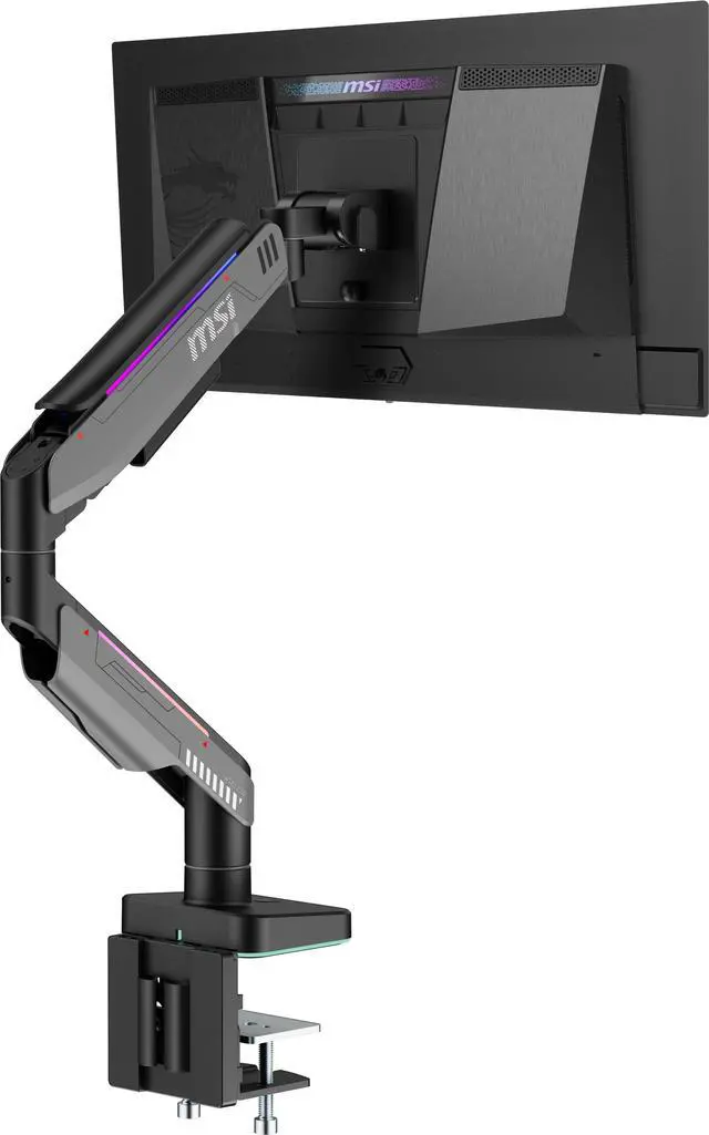 Alt view image 2 of 20 - MSI MPG MT201R V2 - Premium RGB Single Monitor Stand Arm,  Supports 17-49" Screens and 44 lbs, VESA Compatible, Adjustable Heavy Duty Gas Spring Mount, Clamp & Grommet, Quick Release Plate - Gray