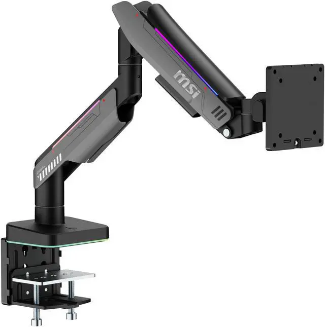 Alt view image 13 of 20 - MSI MPG MT201R V2 - Premium RGB Single Monitor Stand Arm,  Supports 17-49" Screens and 44 lbs, VESA Compatible, Adjustable Heavy Duty Gas Spring Mount, Clamp & Grommet, Quick Release Plate - Gray