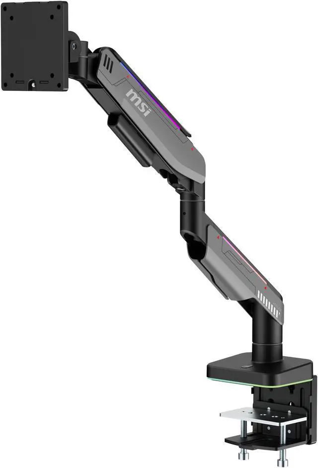 Alt view image 5 of 20 - MSI MPG MT201R V2 - Premium RGB Single Monitor Stand Arm,  Supports 17-49" Screens and 44 lbs, VESA Compatible, Adjustable Heavy Duty Gas Spring Mount, Clamp & Grommet, Quick Release Plate - Gray