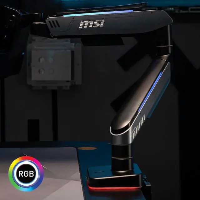 Alt view image 12 of 20 - MSI MPG MT201R V2 - Premium RGB Single Monitor Stand Arm,  Supports 17-49" Screens and 44 lbs, VESA Compatible, Adjustable Heavy Duty Gas Spring Mount, Clamp & Grommet, Quick Release Plate - Gray