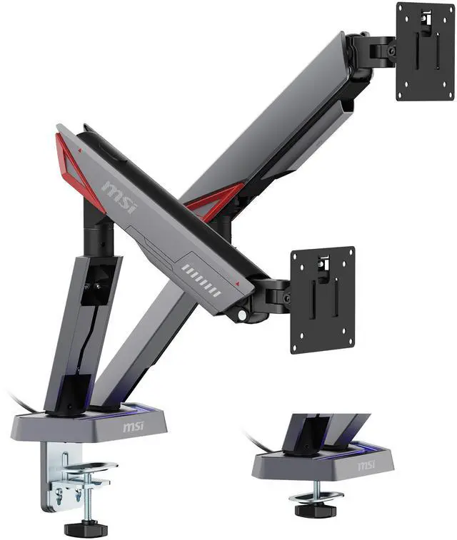 Main image of MSI MPG MT161DR - Premium RGB Dual Monitor Stand Arms, 17-38" Support, VESA Compatible, Adjustable Spring Assisted Mount, 35.2 lbs per Screen Capacity, Clamp & Grommet, Quick Release Plate - Black
