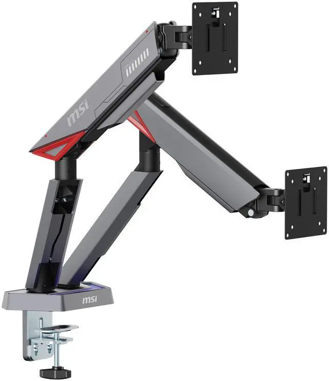 Alt view image 12 of 18 - MSI MPG MT161DR - Premium RGB Dual Monitor Stand Arms, 17-38" Support, VESA Compatible, Adjustable Spring Assisted Mount, 35.2 lbs per Screen Capacity, Clamp & Grommet, Quick Release Plate - Black