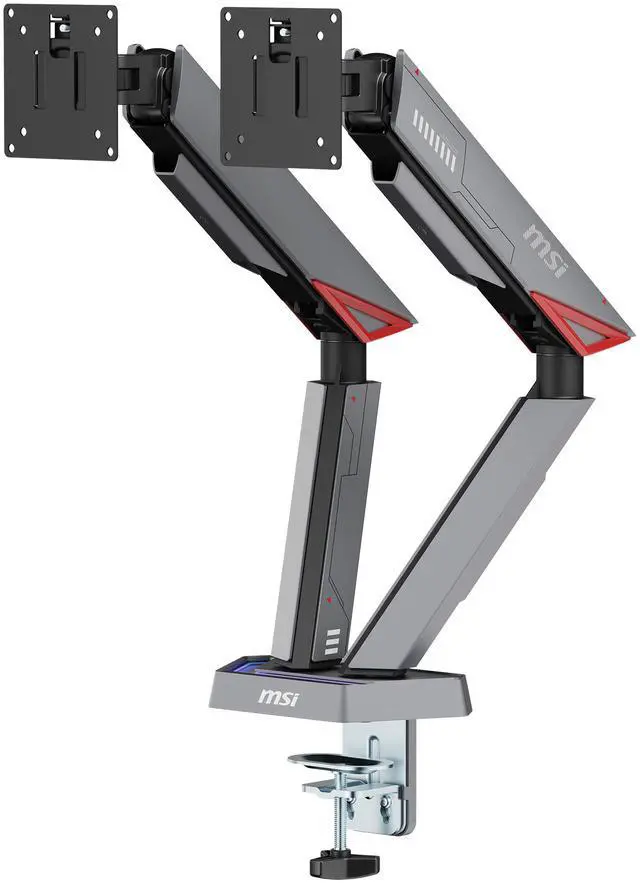 Alt view image 13 of 18 - MSI MPG MT161DR - Premium RGB Dual Monitor Stand Arms, 17-38" Support, VESA Compatible, Adjustable Spring Assisted Mount, 35.2 lbs per Screen Capacity, Clamp & Grommet, Quick Release Plate - Black