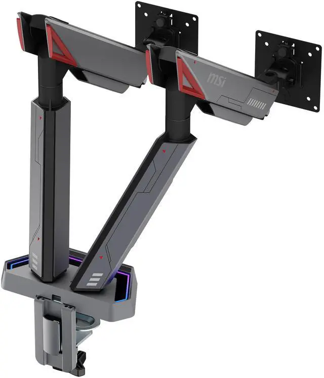 Alt view image 18 of 18 - MSI MPG MT161DR - Premium RGB Dual Monitor Stand Arms, 17-38" Support, VESA Compatible, Adjustable Spring Assisted Mount, 35.2 lbs per Screen Capacity, Clamp & Grommet, Quick Release Plate - Black