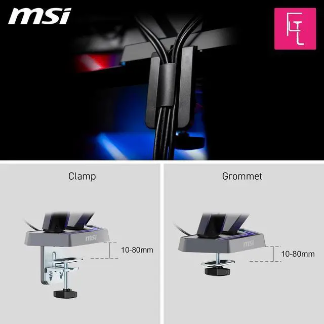 Alt view image 9 of 18 - MSI MPG MT161DR - Premium RGB Dual Monitor Stand Arms, 17-38" Support, VESA Compatible, Adjustable Spring Assisted Mount, 35.2 lbs per Screen Capacity, Clamp & Grommet, Quick Release Plate - Black
