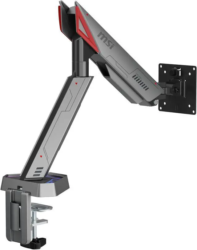 Alt view image 19 of 19 - MSI MPG MT161R - Premium RGB Single Monitor Stand Arm, Supports 17-45" Screens and 35.2 lbs, VESA Compatible, Adjustable Spring Assisted Mount, Clamp & Grommet, Quick Release Plate - Black