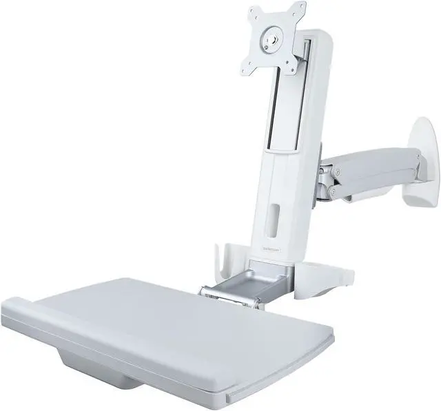 Main image of StarTech.com Wall Mount Workstation, Full Motion Sit Stand Desk w/ Height Adjustable VESA Monitor Arm & Keyboard Tray WALL-WORKSTATION-S