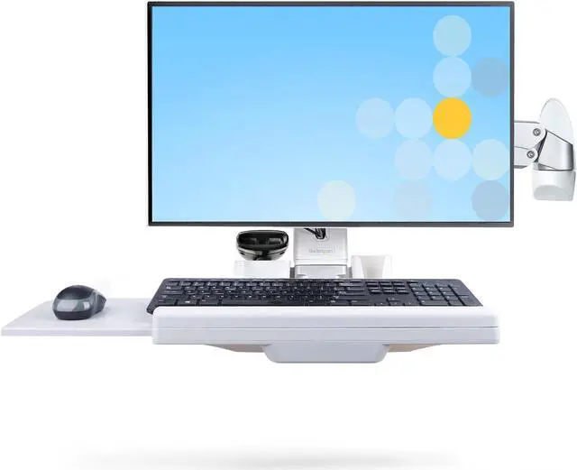 Alt view image 3 of 6 - StarTech.com Wall Mount Workstation, Full Motion Sit Stand Desk w/ Height Adjustable VESA Monitor Arm & Keyboard Tray WALL-WORKSTATION-S
