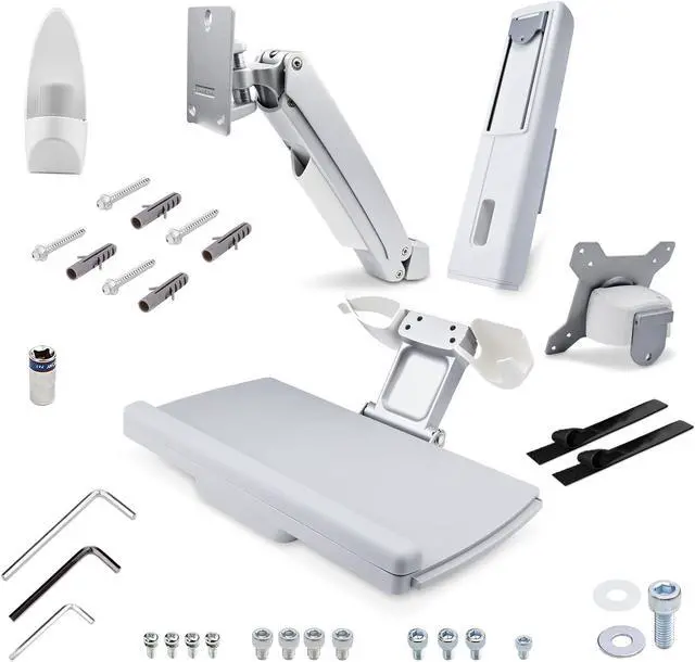 Alt view image 6 of 6 - StarTech.com Wall Mount Workstation, Full Motion Sit Stand Desk w/ Height Adjustable VESA Monitor Arm & Keyboard Tray WALL-WORKSTATION-S