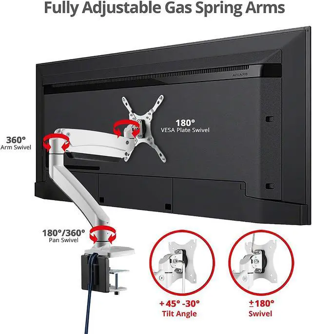 Alt view image 2 of 8 - SIIG CE-MT3H11-S1 Single Monitor Gas Spring Aluminum Desk Monitor Arm with USB and Audio Ports