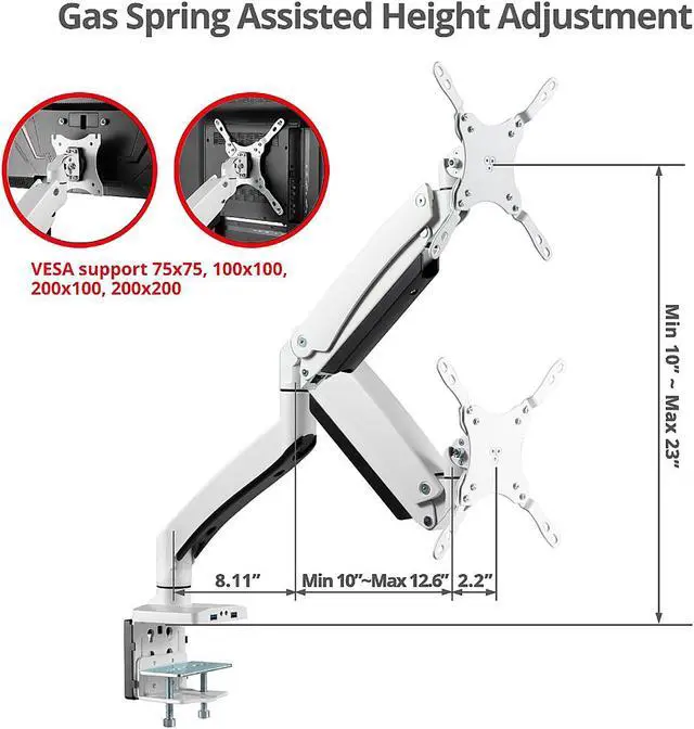 Alt view image 5 of 8 - SIIG CE-MT3H11-S1 Single Monitor Gas Spring Aluminum Desk Monitor Arm with USB and Audio Ports