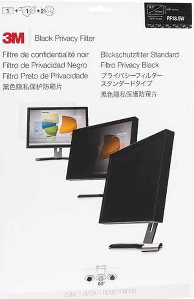 Alt view image 2 of 3 - 3M Privacy Filter PF185W9B for 18.5" Monitor Black, Glossy, Matte - For 18.5" Widescreen LCD Monitor - 16:9 - Scratch Resistant, Fingerprint Resistant, Dust Resistant - Anti-glare