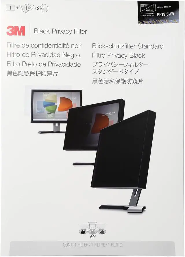 Alt view image 2 of 2 - 3M Privacy Filter PF195W9B for 19.5" Monitor Black, Glossy, Matte - For 19.5" Widescreen LCD Monitor - 16:9 - Scratch Resistant, Fingerprint Resistant, Dust Resistant - Anti-glare