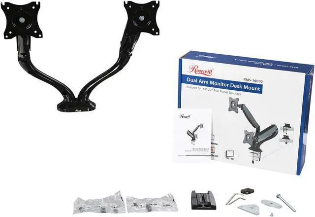 Alt view image 6 of 6 - Rosewill RMS-16002 - Dual Monitor Gas Spring Arm Desk Mount, LCD Screens 13" - 27", VESA: 75 / 100mm, Tilt: +90 / -45 deg., Swivel: 180 deg., Rotate: 360 deg., Max. Load: 13.2 lbs. (Per arm)