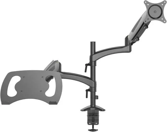 Alt view image 2 of 6 - Rosewill Dual Monitor Stand and Laptop Desk Mount combo with Gas Spring Arms, Full-Motion Height Adjustment and Clamp Mounting for 1 laptop 9.5"-15.6" & 1 Monitor 10"-27"