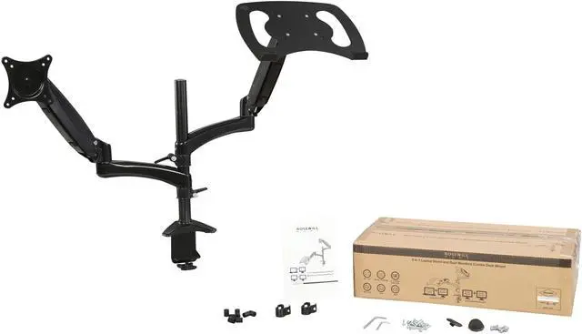 Alt view image 6 of 6 - Rosewill Dual Monitor Stand and Laptop Desk Mount combo with Gas Spring Arms, Full-Motion Height Adjustment and Clamp Mounting for 1 laptop 9.5"-15.6" & 1 Monitor 10"-27"