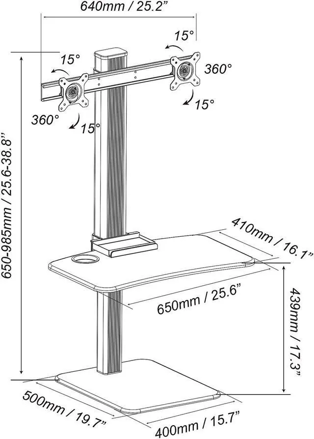Alt view image 7 of 9 - Rosewill RMS-17004 Dual Monitor Stand Height Adjustable Desk, Standing Desk Converter, Sit Stand Desk Riser for Screens up to 24"