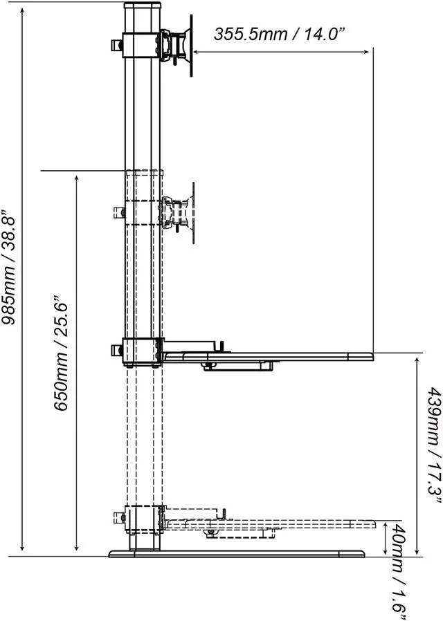 Alt view image 8 of 9 - Rosewill RMS-17004 Dual Monitor Stand Height Adjustable Desk, Standing Desk Converter, Sit Stand Desk Riser for Screens up to 24"