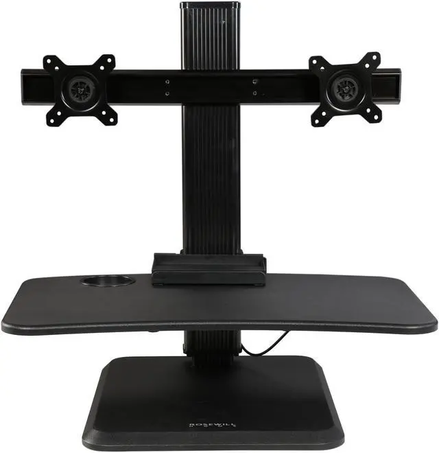 Alt view image 2 of 9 - Rosewill RMS-17004 Dual Monitor Stand Height Adjustable Desk, Standing Desk Converter, Sit Stand Desk Riser for Screens up to 24"