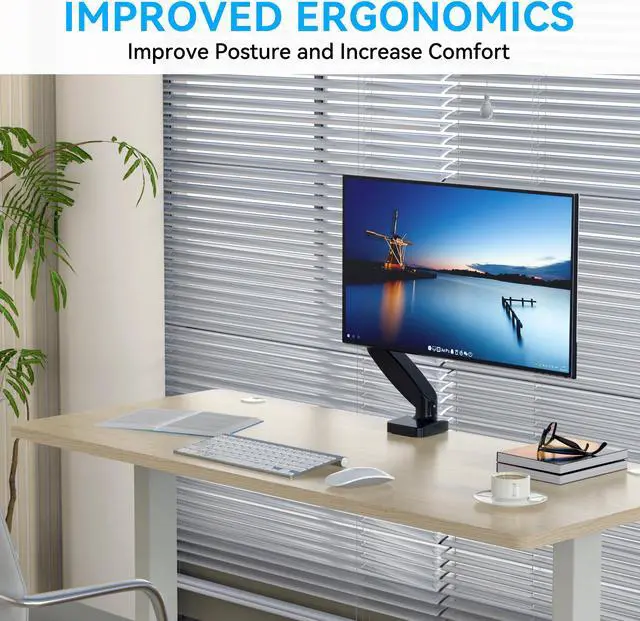 Alt view image 8 of 9 - Rosewill Single Monitor Mount, 15 to 32 Inch, 4.4 to 19.8lbs, Adjustable Gas Spring Monitor Arm with Cable Management, Clamp & Grommet Base