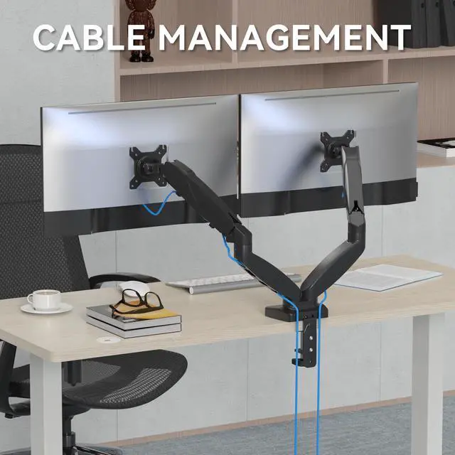 Alt view image 7 of 9 - Rosewill Dual Monitor Mount, 15 to 32 Inch, 4.4 to 19.8lbs per Screen, Adjustable Gas Spring Monitor Arm with Cable Management, Clamp & Grommet Base
