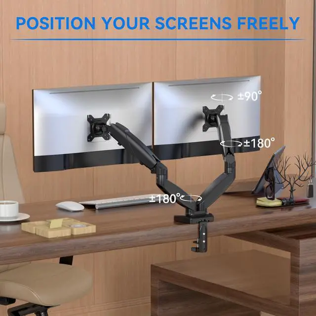 Alt view image 9 of 9 - Rosewill Dual Monitor Mount, 15 to 32 Inch, 4.4 to 19.8lbs per Screen, Adjustable Gas Spring Monitor Arm with Cable Management, Clamp & Grommet Base
