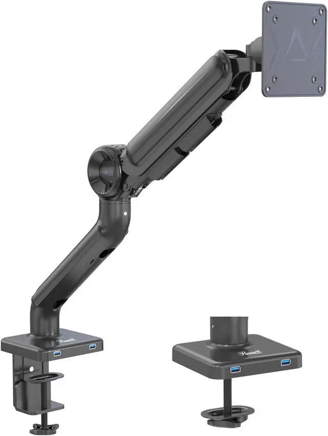 Alt view image 4 of 9 - Rosewill Premium Single Monitor Mount, 13 to 35 Inch, 0 to 26.5lbs, Ultrawide Computer Monitor Stand for 35 inch Screens, Upgraded Adjustable Monitor Mount with USB, C-Clamp & Grommet Base, VESA 75x75